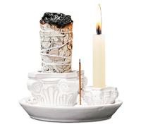 ZONSUSE Quemador de Incienso Columna Clásica 4 en 1 de Cerámica con Soporte para Vela, para Varillas, Conos, Palo Santo y Salvia, Elegante Decoración Hogar Estilo Europeo (Blanco Relieve)