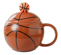ZONSUSE Taza de Café Baloncesto, Divertida Taza Esférica, Mug Desayuno Creativa, Taza de Baloncesto con Tapa, Baloncesto Regalos Originales para Hombre Mujer Niño 420ml (Basketball A-Sin Cuchara)