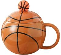 ZONSUSE Taza de Café Baloncesto, Divertida Taza Esférica, Mug Desayuno Creativa, Taza de Baloncesto con Tapa, Baloncesto Regalos Originales para Hombre Mujer Niño 420ml (Basketball B-Sin Cuchara)