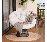ZoomBuggy Sillón Papasan Giratorio 360° de Rattan con Cojín Suave, Silla Papasan Redonda, Carga máxima 158 kg, para Salón, Dormitorio, Jardín, Balcón, Interior y Exterior, Beige