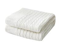 Zoomlie Manta Grande de Punto Azul 100% Algodón 180 x 200cm Cálida Lavable Duradera Mantas para Sofá Sillones Cama Mantas Suaves para Camas Tamaño Doble (Blanco, 180 x 200 cm)