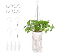 Zorplex 1 Piezas Colgadores De Macramé para Macetas, Cuerda de Algodón Trenzado Estilo Bohemio con Ganchos, Soportes Colgantes Decorativos para Plantas de Interior, Jardín y Ventana (Blanco Fringe)