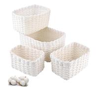 Zosenyer Cestas Mimbre Juego de 4 Piezas, Cestas Almacenaje Apilables, Que se Pueden Usar Comoorganizador cajones baño y cestas de pañales para bebés (blanco)