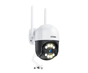 ZOSI 4MP Cámara Vigilancia WiFi Exterior Pan y Tilt, 2.5K Cámara Seguridad Giratoria con Enchufe, Detección y Alarma de Personas, Visión Nocturna en Color, Audio Bidireccional