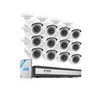 ZOSI Kit Cámaras de Vigilancia (12) 2MP Cámara de Seguridad Exterior con 16CH 1080p H.265+ CCTV Grabador DVR y 4TB Disco Duro, Visión Nocturna, Alarma de Movimiento