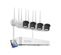 ZOSI Kit Cámaras de Vigilancia WiFi 4pcs 5MP Cámara Seguridad Exterior/Interior con 4K 8CH CCTV Grabador NVR y 1TB Disco Duro, Visión Nocturna Color, Detección de Persona y Vehículo, Grabación 24/7