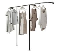 ZOUXIKOU Perchero industrial con tubos gruesos de metal, montaje en pared, resistente, para tiendas de ropa y guardarropa, peso máximo 100 kg (negro, 250 x 170 cm)