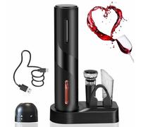 ZOYIDOUX Abridor de vino eléctrico recargable 7 en 1 Juego de regalo, Sacacorchos eléctrico con base, cortador, tapón de vacío de silicona, tapones de champán,vertedor, línea USB