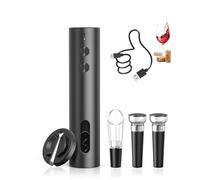 ZOYIDOUX Sacacorchos eléctrico Recargable - Abridor de Vino eléctrico Juego con Cortador de Papel y 2X Tapón de vacío de Silicona y Vertedor y Línea USB, Regalo para los Amantes del Vino