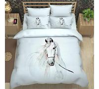ZPOEQW Funda Nórdica Cama 150 Infantil Adulto 3 Piezas Juego De Ropa De Cama De Microfibra 220X240cm 1 Funda De Edredón Y 2 Fundas De Almohada, Impresión Caballo Animal Blanco 3D, Antialérgico