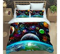ZPOEQW Juego De Ropa De Cama 180X220Cm 3 Piezas Impresión Planeta del Espacio De Color 3D Juego De Funda Nórdica De Microfibra para Cama 105, 1 Funda De Edredón Y 2 Fundas De Almohada 50X75Cm