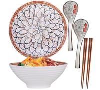 ZPPLD 2set 8 Pulgadas Bol Grande para Ramen de Cerámica 1100 ml, Cuenco Japonés Cerámica Ramen,Cuchara y Palillos para Ramens, Fideos y Sopas,Apto para lavavajillas y microondas