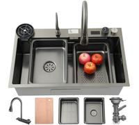 ZQFHSX Fregadero de Cocina, 80 x 50 cm, Fregadero de Acero Inoxidable Tipo Cascada con Pantalla, 1 cubeta, Tabla de Cortar Grande, sifón, rebosadero y desagüe.