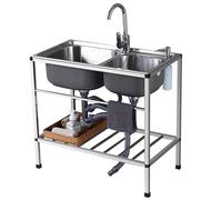 ZQFHSX Fregadero de Cocina Comercial de Acero Inoxidable de 2 Compartimentos, Independiente, para Garaje, Restaurante, lavandería o Taller.