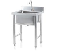ZQFHSX Fregadero de Cocina Comercial para Exteriores de 1 Compartimento, Acero Inoxidable 304 con Grifo, cubeta de escurridor Grande, para preparación y Uso General.