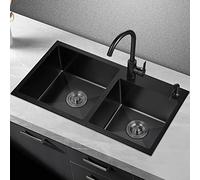 ZQFHSX Fregadero de Cocina Cuadrado con Grifo, de Acero Inoxidable 304 Cepillado, Individual, empotrable o bajo encimera, fácil de Limpiar (Color: Negro~B, Tamaño 75x40cm)