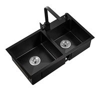 ZQFHSX Fregadero de Cocina Cuadrado con Grifo, de Acero Inoxidable 304 Cepillado, Individual, empotrable o bajo encimera, fácil de Limpiar (Color: Negro~A, Tamaño 80x45cm)