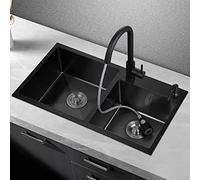 ZQFHSX Fregadero de Cocina Cuadrado con Grifo, de Acero Inoxidable 304 Cepillado, Individual, empotrable o bajo encimera, fácil de Limpiar (Color: Negro~C, Tamaño 75x40cm)