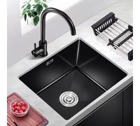ZQFHSX Fregadero de Cocina de Acero Inoxidable, Fregadero Rectangular Negro Universal de un Solo Seno, Lavabo Moderno, Empotrado con Cesta de desagüe, Apto para Limpieza.