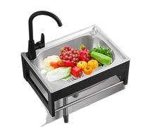 ZQFHSX Fregadero de Cocina Independiente de Acero Inoxidable, Lavabo Individual para Manos, Fregadero Comercial, utilitario portátil con Grifo (48x35x21cm)