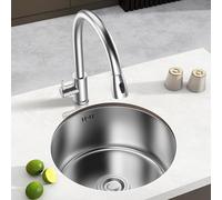 ZQFHSX Fregadero de Cocina Monomando de Acero Inoxidable con Lavabo Redondeado y Grifo extraíble. Instalación empotrada o sobre encimera para cafetería, Bar, Camping o Coche (42x42x21cm).