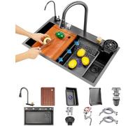 ZQFHSX Fregadero de Cocina Multiusos de Acero Inoxidable 304, de un Solo Seno, para Barra, preparación de Alimentos, hogar y Caravana, con Grifo, desagüe, lavavajillas, empotrable o bajo
