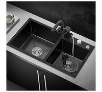 ZQFHSX Fregadero de Cocina Nano de Doble cubeta de Acero Inoxidable 304 para Bar, hogar y Caravana, Multifuncional, con Grifo y botón de Control de encimera, empotrable o bajo encimera (C