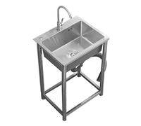 ZQFHSX Fregadero Independiente de Acero Inoxidable con grifería, de un Solo Seno, para Uso Comercial, Exterior, jardín, Camping, Restaurante, Cocina, fácil de Limpiar (68x45cm)