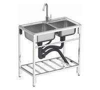 ZQFHSX Fregadero Independiente de Acero Inoxidable de 2 Compartimentos para cocinas comerciales, Fregadero Doble con Patas para Exteriores, restaurantes, Patios Traseros y garajes.