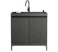 ZQFHSX Fregadero utilitario con Mueble, Lavabo de Aluminio con diseño de Panal, Fregadero Multifuncional de Acero Inoxidable Negro, Lavabo Independiente con Grifo y escurridor para habita