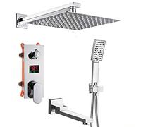 ZQFHSX ZUOZUIYQ - Juego de Grifo de Ducha Digital LCD de 3 vías, Mezclador táctil Ultrafino, Cabezal de Ducha Giratorio de 180°, Sistema de Lluvia de 16 Pulgadas para baños Modernos