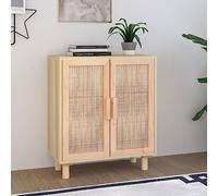 ZQQLVOO Aparador de madera maciza de pino con ratán natural, 60 x 30 x 70 cm, color marrón, 2 compartimentos para espacio de almacenamiento y placa superior estable, mueble duradero con resistente a