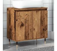 ZQQLVOO Armario de baño con aspecto de madera envejecida, 58 x 33 x 60 cm | 1 compartimento grande, 2 puertas, patas de hierro, estilo industrial, requiere montaje en pared