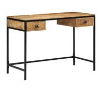 ZQQLVOO Escritorio de madera maciza, 105 x 50 x 75 cm, mango con marco de acero y dos amplios cajones para oficina en casa, espacio de trabajo robusto con aspecto industrial y natural