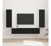 ZQQLVOO - Juego de 4 gabinetes de TV de pared de madera negra - Sistema de mueble de TV moderno con 4 armarios de pared de diferentes tamaños para mucho espacio de almacenamiento, diseño minimalista y