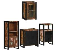 ZQQLVOO Juego de muebles de baño, 4 unidades, madera maciza | Marco de metal, armario para debajo del lavabo, armario de baño independiente, 2 elementos montados en la pared