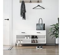 ZQQLVOO Zapatero blanco 102 x 35 x 55 cm de material de madera con 2 cajones y 4 compartimentos, solución de almacenamiento con placa robusta y patas de hierro para mayor estabilidad, muebles de