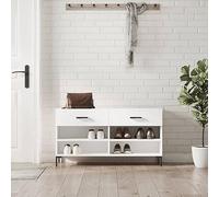 ZQQLVOO Zapatero blanco 102 x 35 x 55 cm de material de madera con 2 cajones y 4 compartimentos, solución de almacenamiento con placa robusta y patas de hierro para mayor estabilidad, muebles de