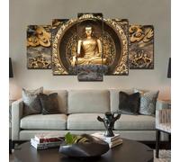 ZQSYFEWET Abstractos Modernos Lienzos Decorativos Cuadros Decoracion Salon Modernos 5 Piezas Estatua de Buda de oro Laminas Para Cuadros Para Dormitorios Pared Lienzo