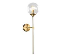 ZTTECH Aplique industrial vintage montado en la pared, globo de cristal transparente con brazo largo, lámpara de pared dorada, lámpara de pared dorada para mesita de noche (transparente)