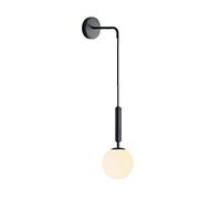 ZTTECH Globo de cristal blanco de 150 mm y metal negro Apliques de pared Lámpara Lámpara de pared colgante para cabecera (Cristal blanco y metal negro) (Vidrio Blanco + Metal Negro, 1 Pieza)