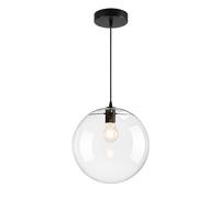 ZTTECH Lámpara Colgante de Techo Cristal Moderna E27 Globo Transparente Acabado Dorado Lámpara Colgante Ajustable 150cm para Isla Cocina Comedor Dormitorio Café Pasillo (Negro, 25cm)