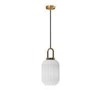 ZTTECH Lámpara colgante de vidrio blanco con pantalla de lámpara de vidrio acanalado y acabado en bronce, lámpara colgante de techo retro moderna (140mm)