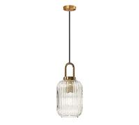 ZTTECH Lámpara colgante de vidrio transparente con pantalla de lámpara de vidrio acanalado y acabado en bronce, lámpara colgante de techo retro moderna (140 mm)