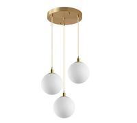 ZTTECH Lámpara Colgante Moderna 3 Luces en Vidrio Blanco con Acabado Dorado Altura Ajustable Base E27 para Isla de Cocina Comedor Sala de Estar