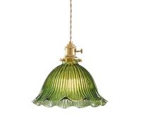 ZTTECH Lámpara Colgante Vintage de Vidrio Retro con Base de Lámpara E27 de Latón y Interruptor Integrado para Isla de Cocina, Comedor, Sala de Estar, Bar, Café, Dormitorio (Verde, 22cm)