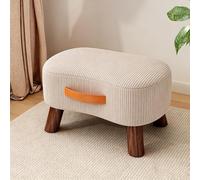 ZUGIATP Banco Otomano Tapizado, Reposapiés Redondo De Bordes Redondeados, Banco De Pana Suave para Los Pies De La Cama con Asa De Cuero Portátil(Beige,15 * 11 * 8in)