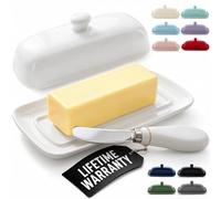 Zulay - Mantequera de porcelana blanca con tapa para encimera, platos de mantequilla de cerámica de estilo clásico con tapa y mango de perilla, soporte estándar para almacenar 1 barra de mantequilla