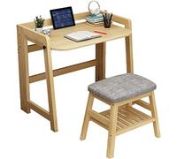 ZUMAHA Mesa Infantil Juego de Escritorio y Silla para niños con Elevador Plegable, Mesa de Escritura con diseño de Patas Gruesas en Forma de Escalera, Silla con Funda de Lino de algodón Humanizado