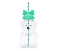 Zunate Lindo Vaso de Vidrio con Pajita y Oso para Café, Leche, Jugo, Verde, 600 Ml, Ideal como Regalo para Cumpleaños